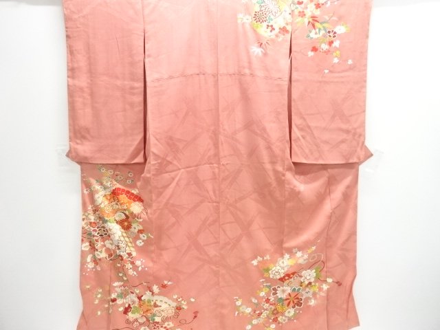 JAPANESE KIMONO / ANTIQUE KIMONO / SILK / MON KINSHA / EMBROIDERY / FLOWER